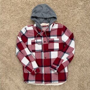 Levi Strauss Sherpa Lined Plaid Hoodie Jacket Full Zip & Button Front Men Medium